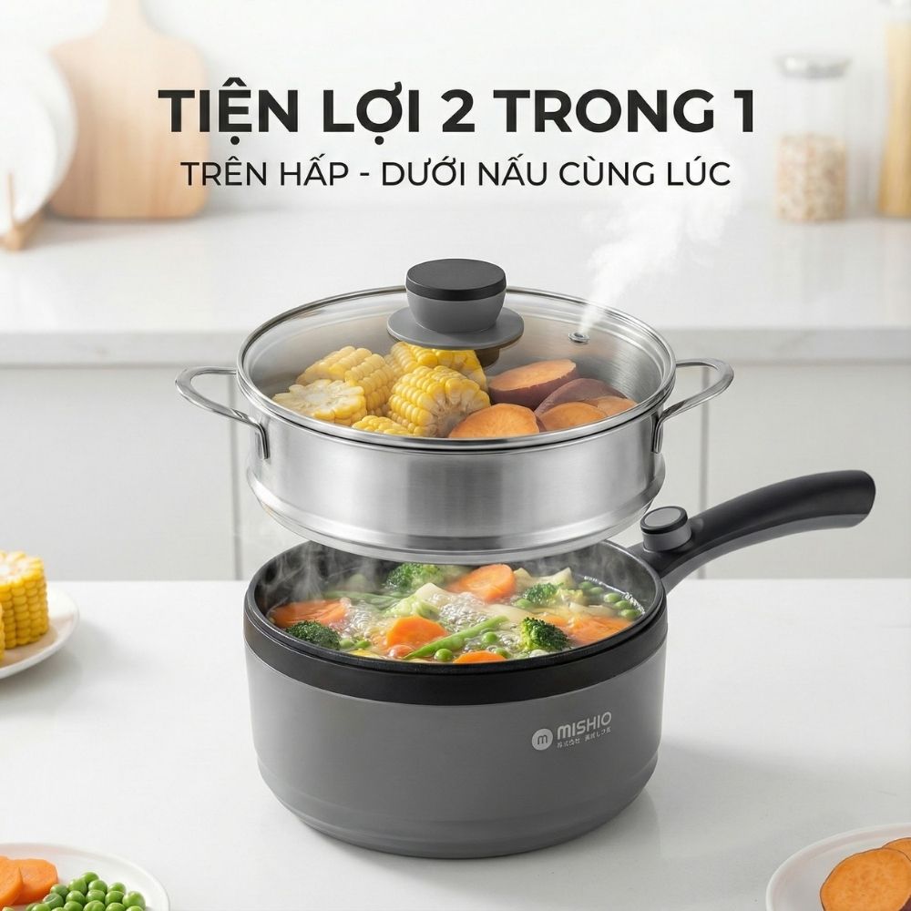 Nồi nấu đa năng Mishio MK321 | Dung tích 1.5L kèm xửng hấp inox 304_thumbnail_7