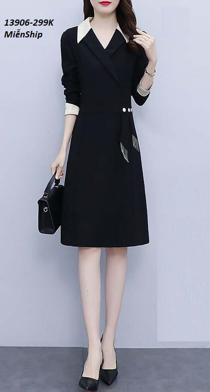 13906-Đâm xòe tay dài, cổ vest pối phụ kiện eo (thun hà lan)FREESHIP_thumbnail_1