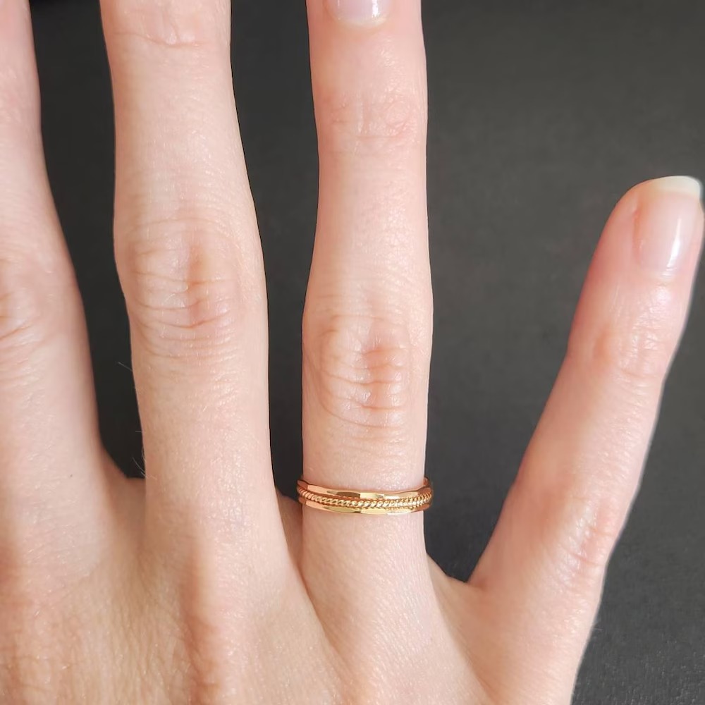 Elegant 3-Piece Gold Filled Ring Trio • Handmade Hammered & Twist Stackable Set