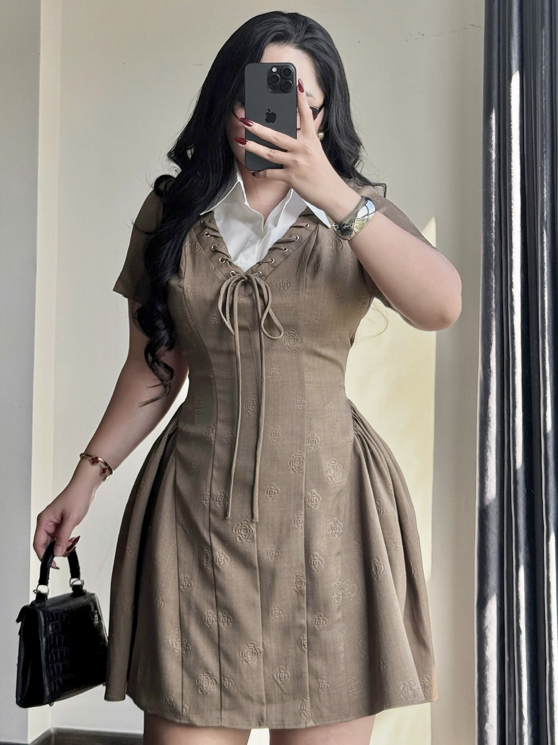 Đầm cổ sơ mi kiểu dáng A phồng bigsize DA153 dành cho nàng béo mập từ 55-95kg_thumbnail_8