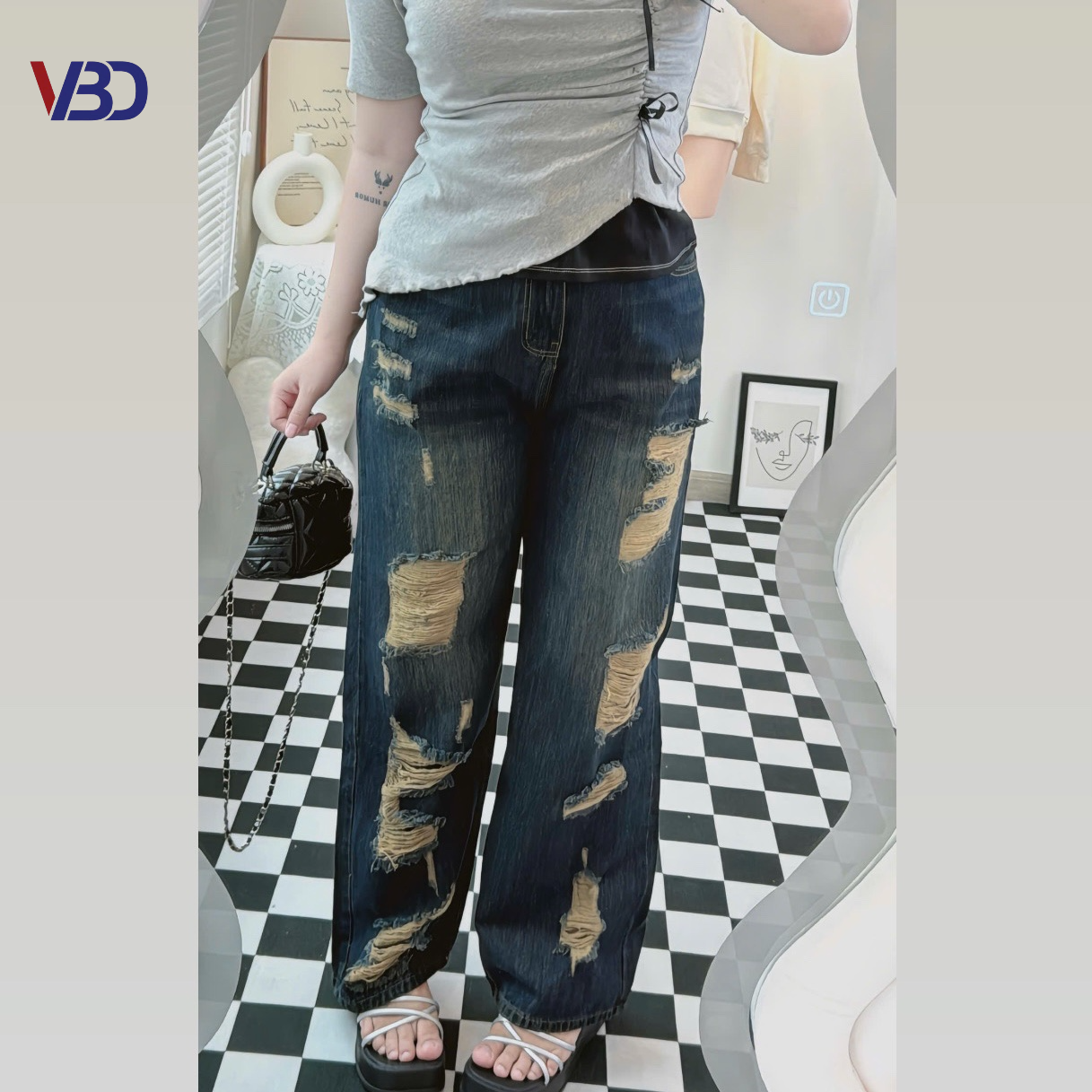 Quần jean suông rách màu mới bigsize QJ5007 dành cho nàng béo mập từ 55-90kg_thumbnail_9