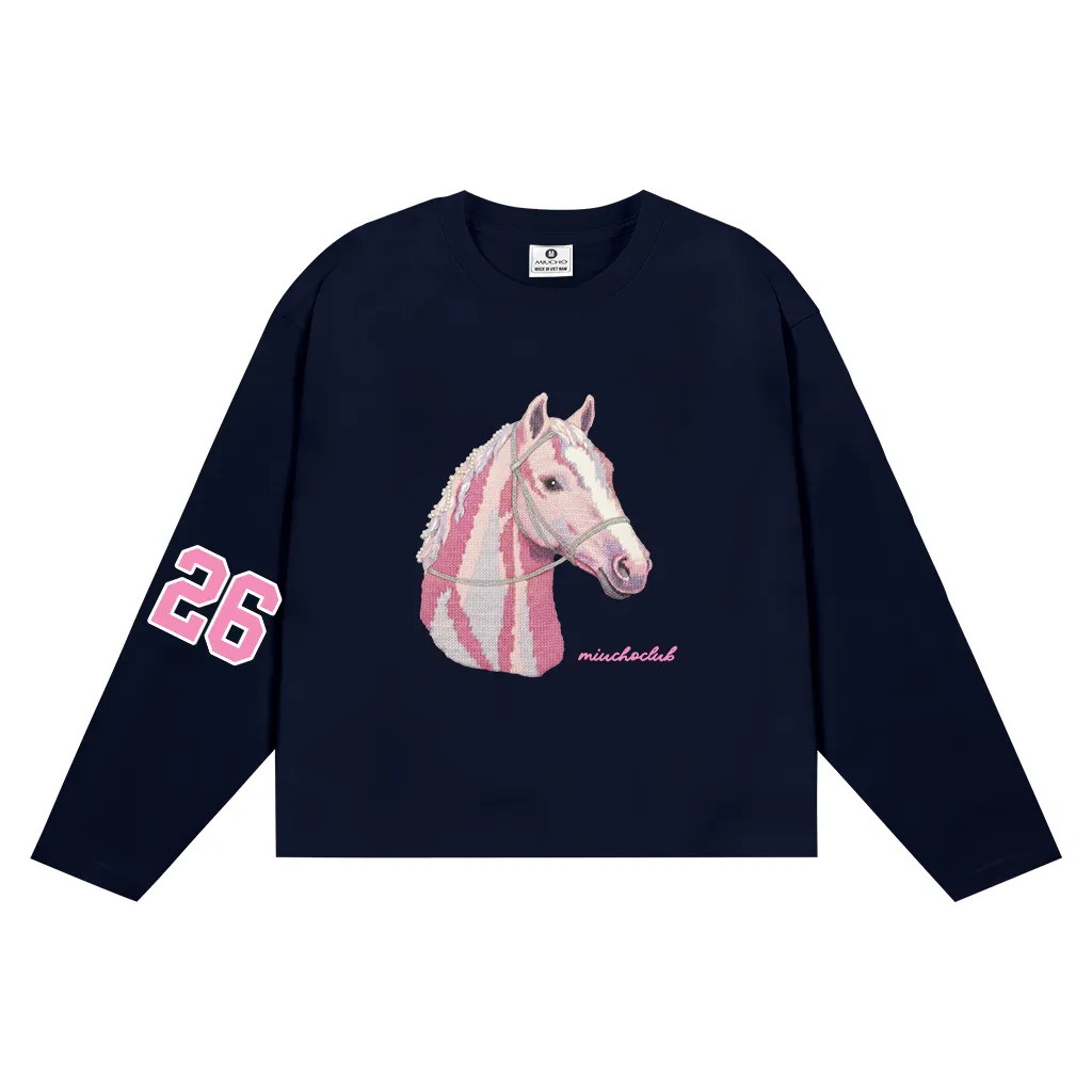 Áo thun boxy nữ tay dài Miucho cotton 2 chiều dày dặn thoáng mát hình ngựa 26 in mix 2787_thumbnail_12
