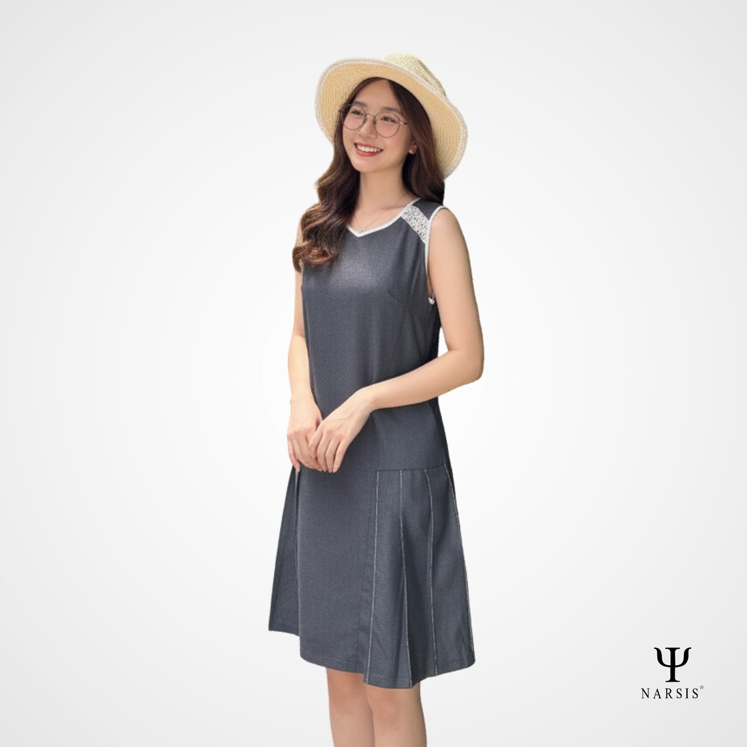 Váy Bò Nữ Narsis B7007 Màu Xanh Đen, Phối Ren, Chất Liệu Mềm Mịn, Thoáng Mát, Trẻ Trung, Dễ Chịu_thumbnail_2