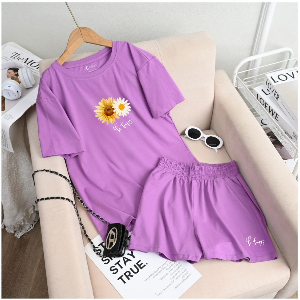[Form rộng] Set đồ nữ hình màu tím chất cotton - Đồ bộ nữ thời trang (áo phông + quần đùi cotton) - LOZA G0283_thumbnail_13