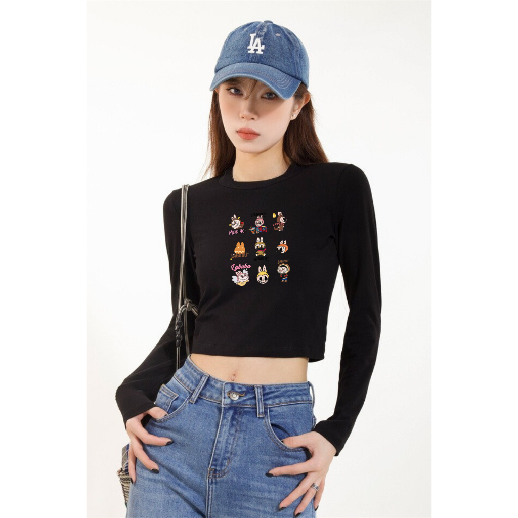 Áo croptop tay dài nữ màu đen/ trắng in hình nhiều mẫu - Áo thun dài tay Loza - G0198_thumbnail_11