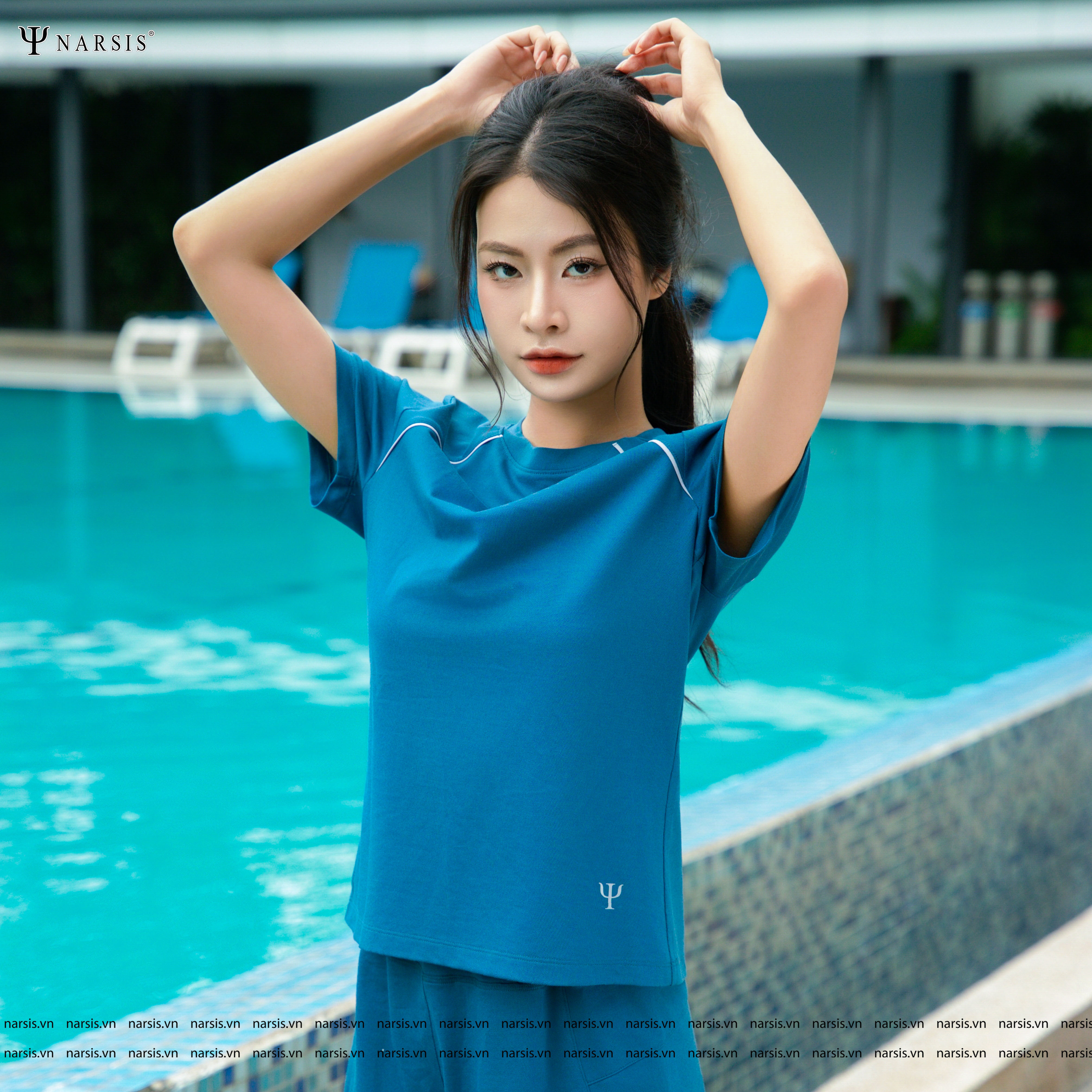 Set Thể Thao Nữ Narsis, Quần Đùi Và Áo Thun, Chất Mềm Mại, Tập Gym, Yoga, Thoáng Mát, Thời Trang H25003_thumbnail_2