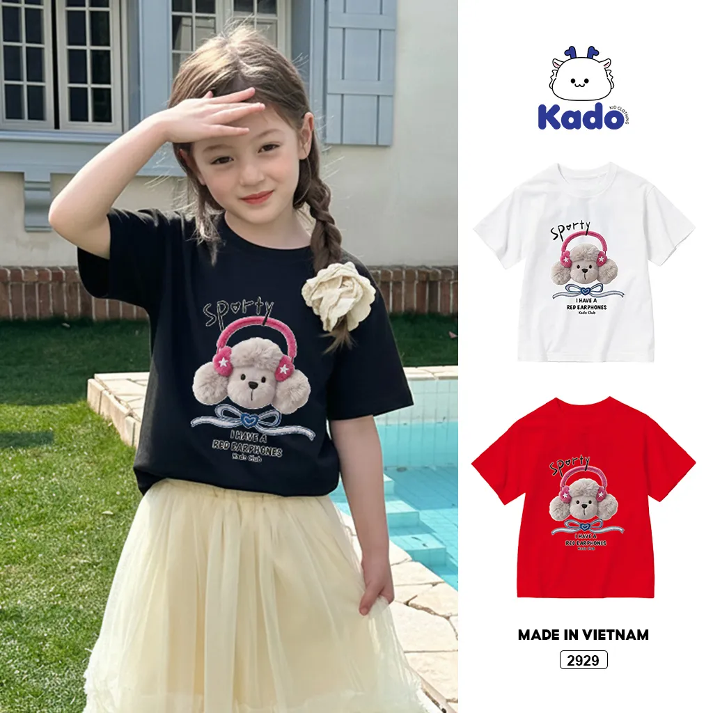 Áo thun cho bé gái dễ thương Kado vải cotton co giãn thoáng mát thoải mái thấm hút tốt 2929