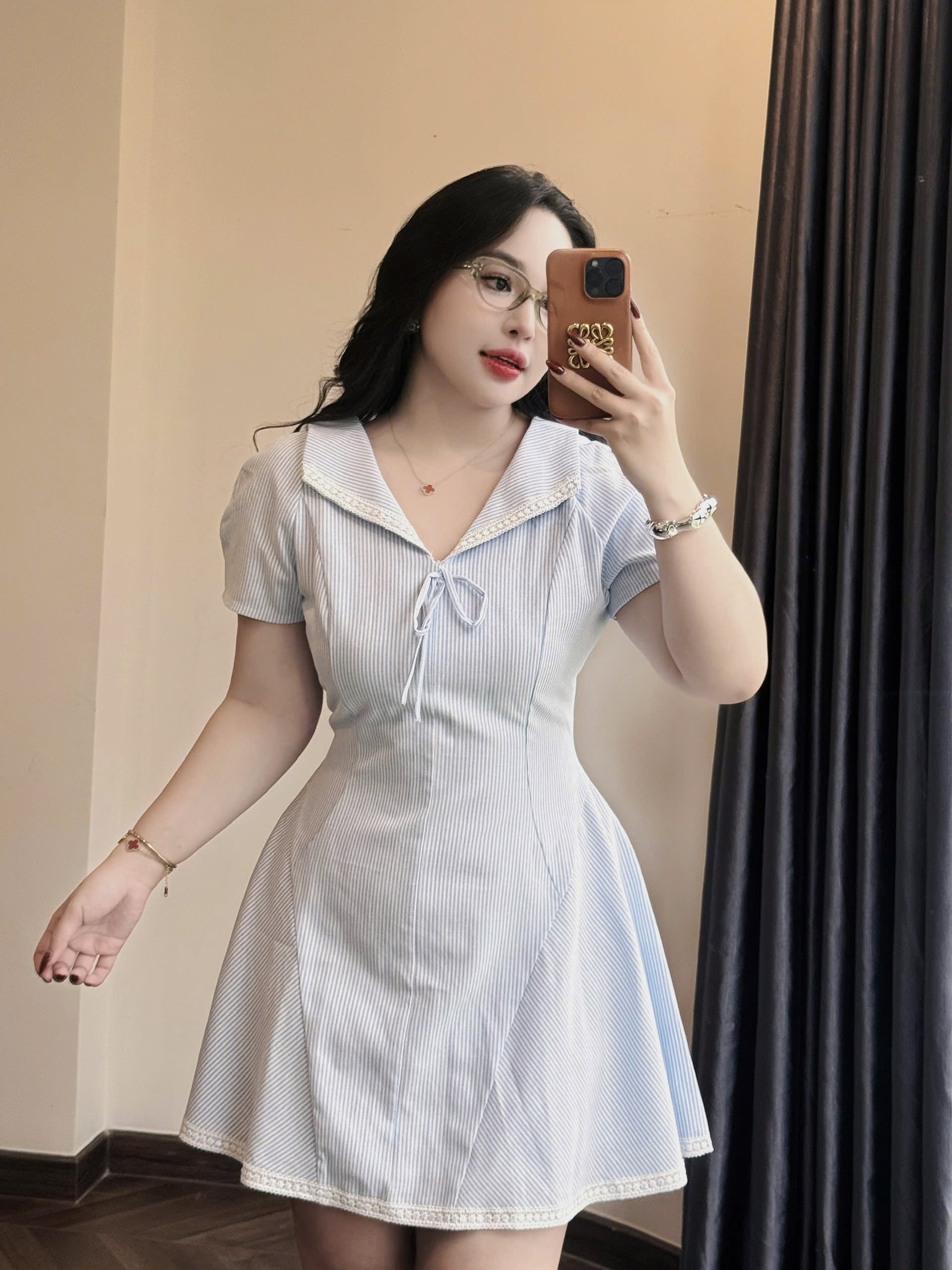 Đầm cổ phối ren kiểu bigsize DA173 dành cho nàng từ 55-95kg_thumbnail_6