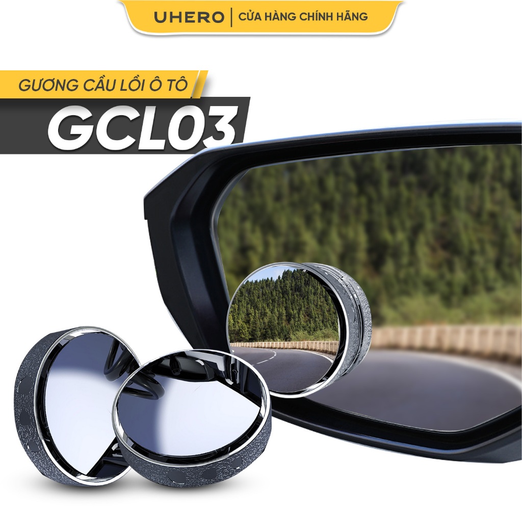Gương cầu lồi, dạng tròn, chất liệu kính kết hợp khung nhựa, dùng để gắn lên gương ô tô, model: GCL03, đường kính 5,5cm, dày 2CM. Hiệu UHERO, Mới 100%