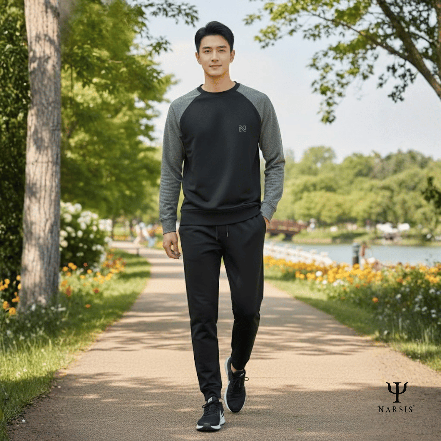 Bộ Thu Đông Nam Cotton Nỉ NARSIS Cao Cấp E25015, Bộ Đồ Nam Dài Tay Giữ Ấm, Form Thể Thao Trẻ Trung_thumbnail_2