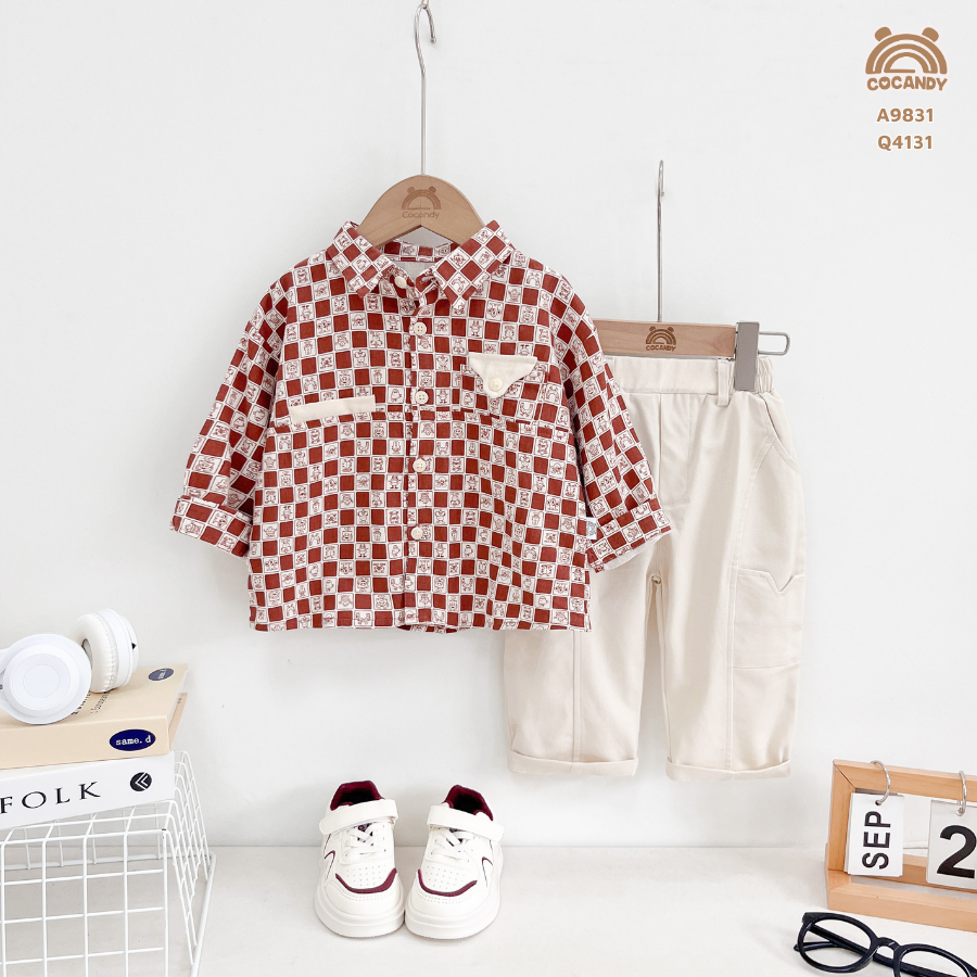 Áo dài ĐỎ sơ mi họa tiết ô vuông