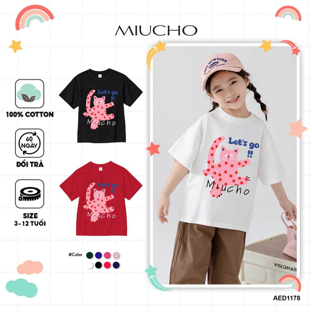 Áo thun cho bé gái hoạt hình form rộng AED1178 Miucho Kid tay ngắn cổ tròn in graphic_thumbnail_1