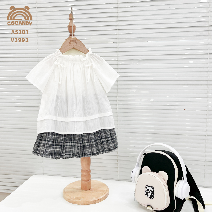 Áo cộc TRẮNG cổ nhúm 2 nơ_thumbnail_0