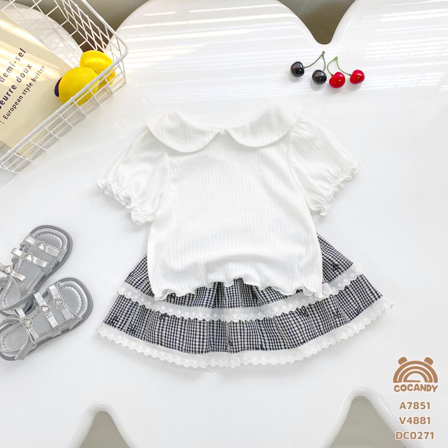 Áo cộc polo TRẮNG cổ sen viền nhún