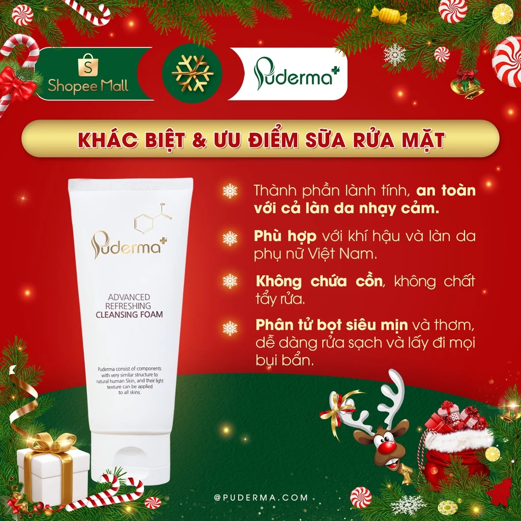 Sữa rửa mặt Puderma Advanced Refreshing Cleansing Foam dưỡng ẩm, làm sạch da 120m_thumbnail_1
