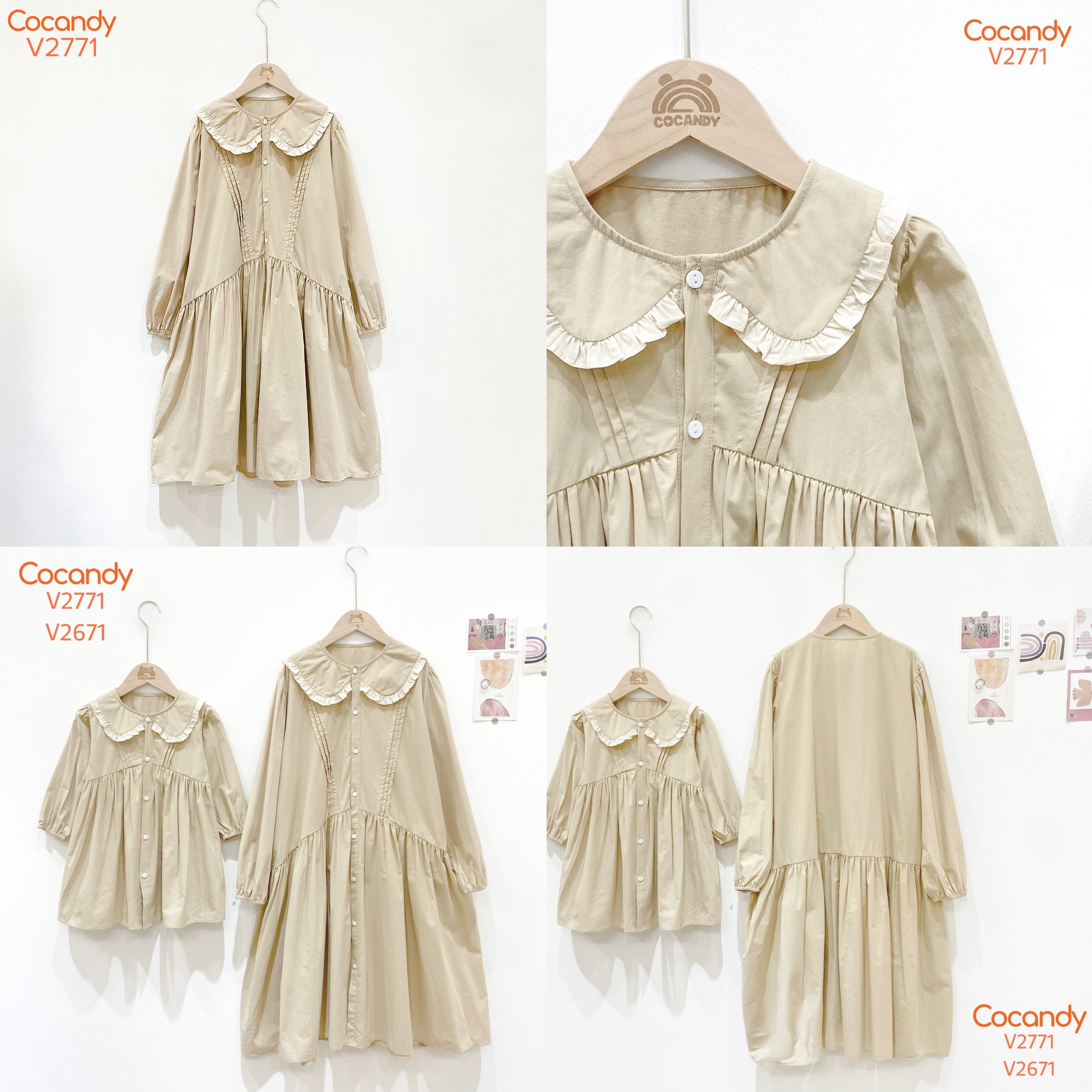 Váy dài BE RÊU cổ bèo phối BE LỚN_thumbnail_3