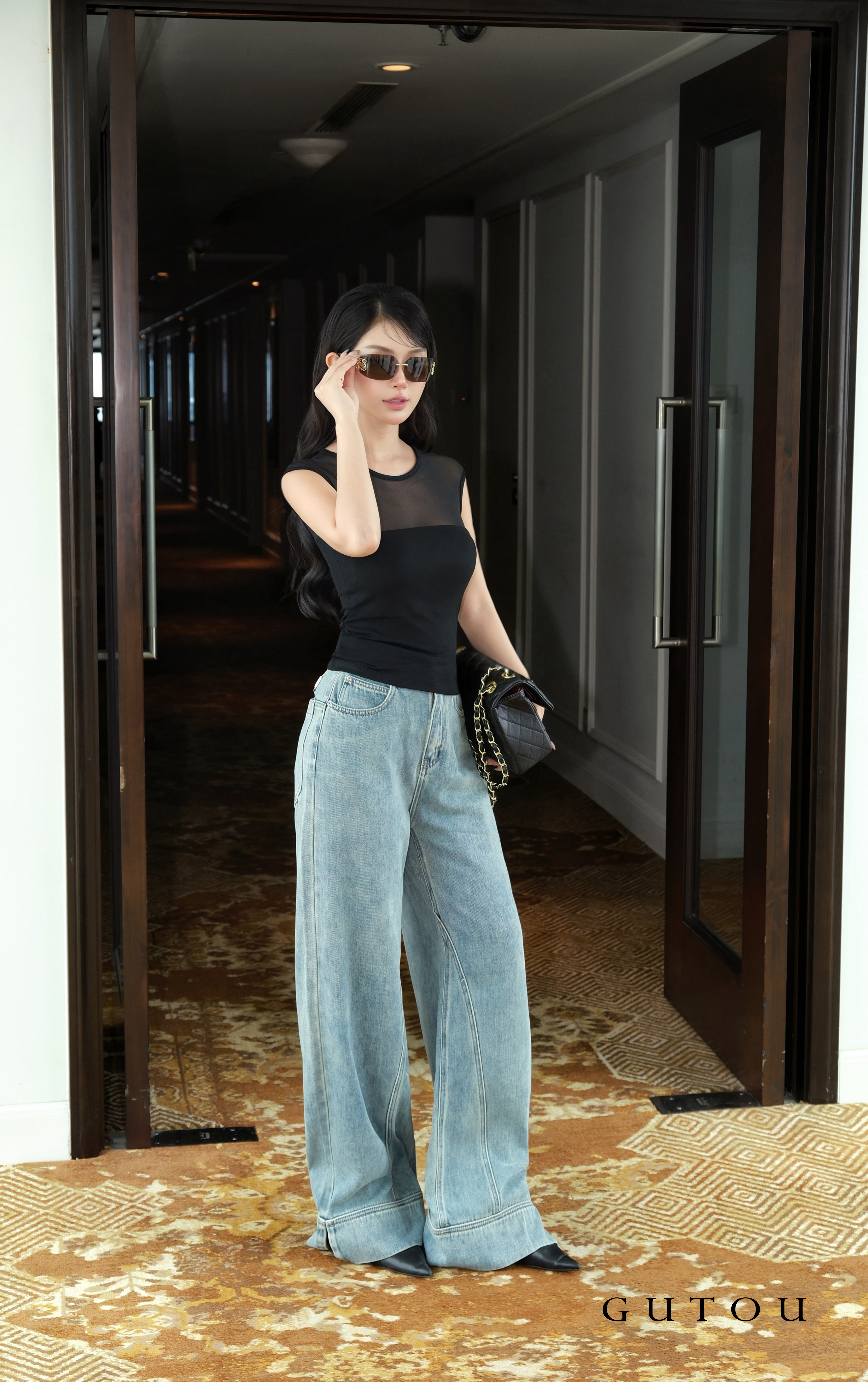 [ GUTOU ] Quần Jean Suông Basic Xẻ Lai