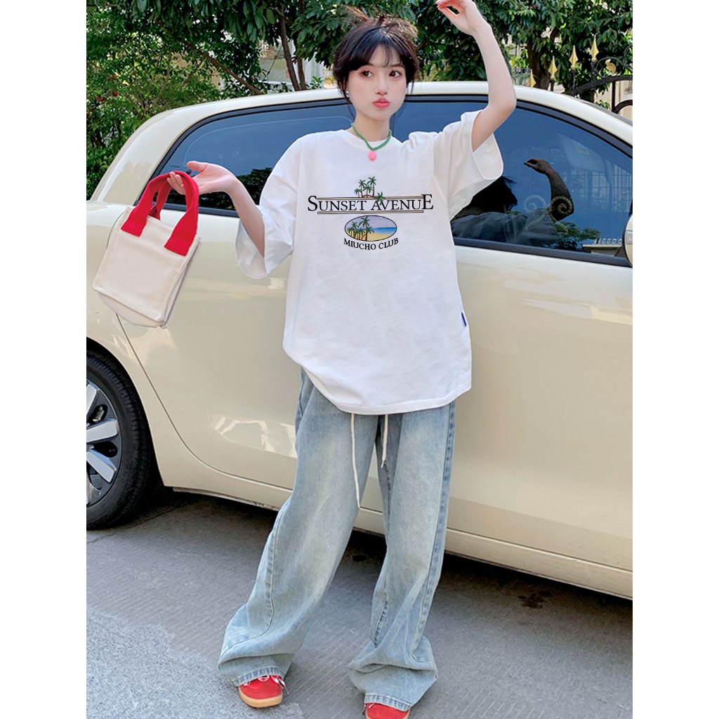 Áo thun form rộng unisex đi biển mùa hè xinh xắn ATD1035 Miucho tay lỡ cổ tròn in mix_thumbnail_4