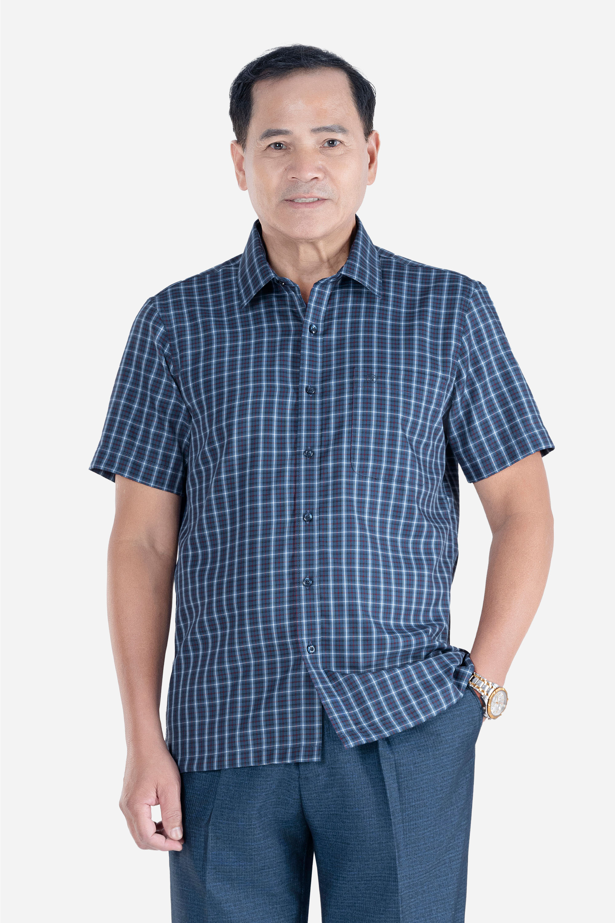 Sơ Mi Caro Cộc Tay Nam Trung Niên ANCHI Chất Liệu Sợi Tre Cao Cấp D28