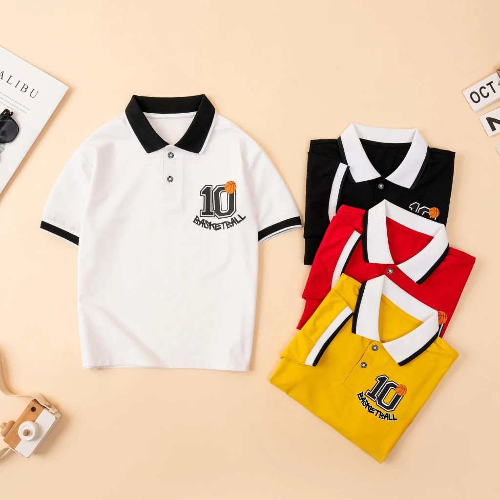 Áo Polo cho bé trai in số 10 nhiều màu chất cotton 4 chiều  - Áo thun có cổ cho bé Loza Kids PY3052