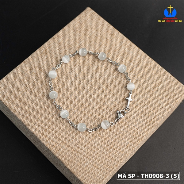 Lắc Mân Côi đá mắt mèo trắng 6ly