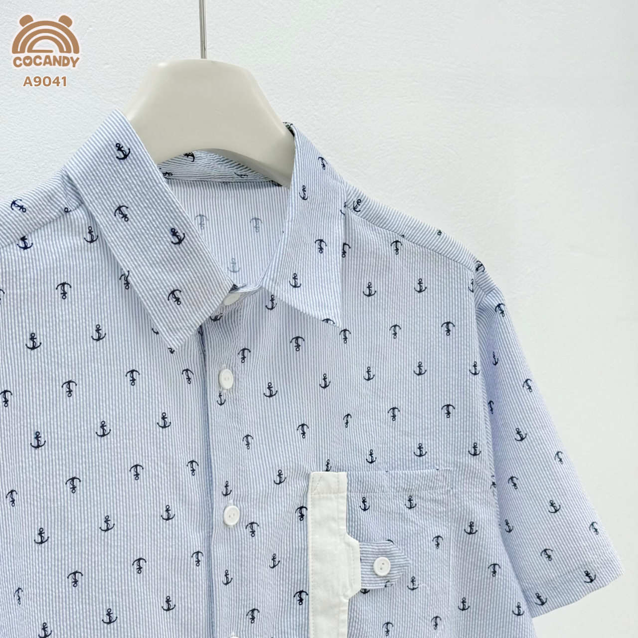 Áo cộc XANH sơ mi họa tiết mỏ neo BỐ_thumbnail_1