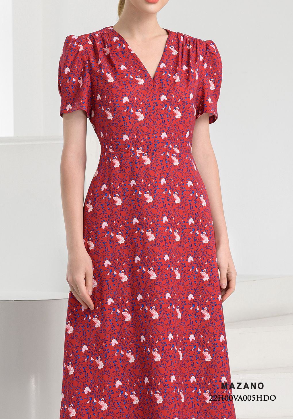 Đầm đỏ họa tiết nơ cổ tay bồng_thumbnail_4