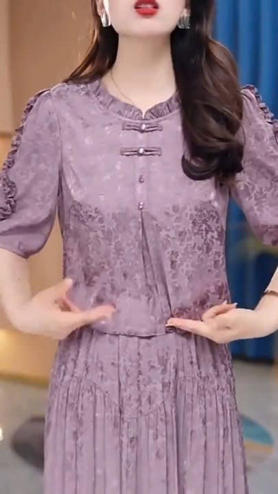 18226-Đầm xòe lụa tím giả rời cách điệu ( lụa , lót)