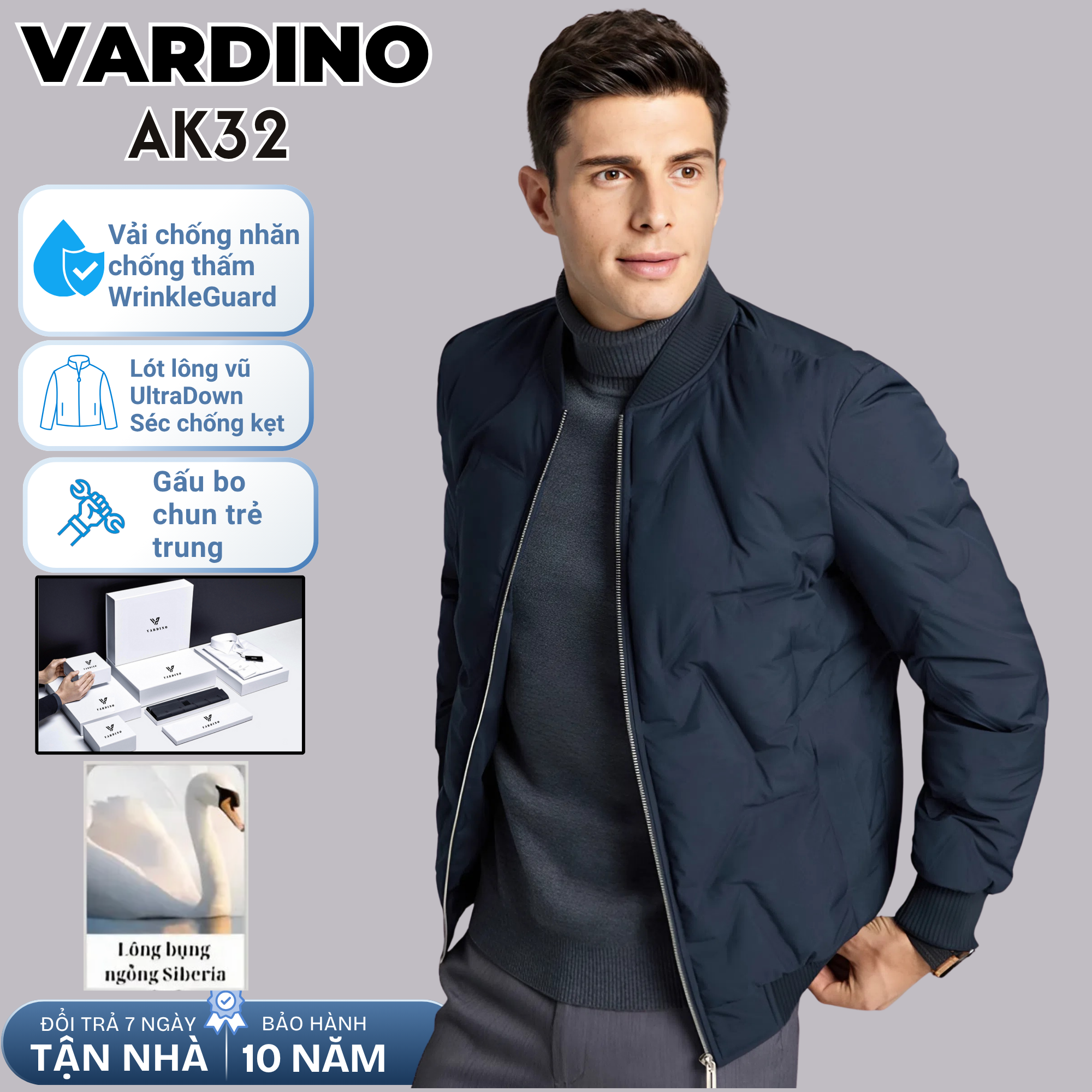 Áo khoác bomber nam công sở Vardino lót lông vũ AK32_thumbnail_2