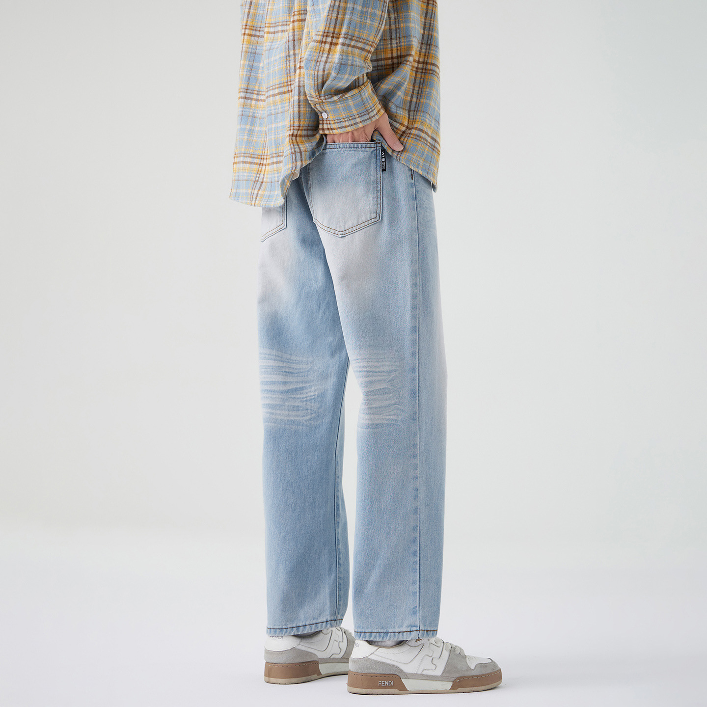 2025Quần jean nam thẳng màu nhạt mùa thu phong cách MỹcleanfitQuần crop đa năng có thiết kế sọc wash_thumbnail_5