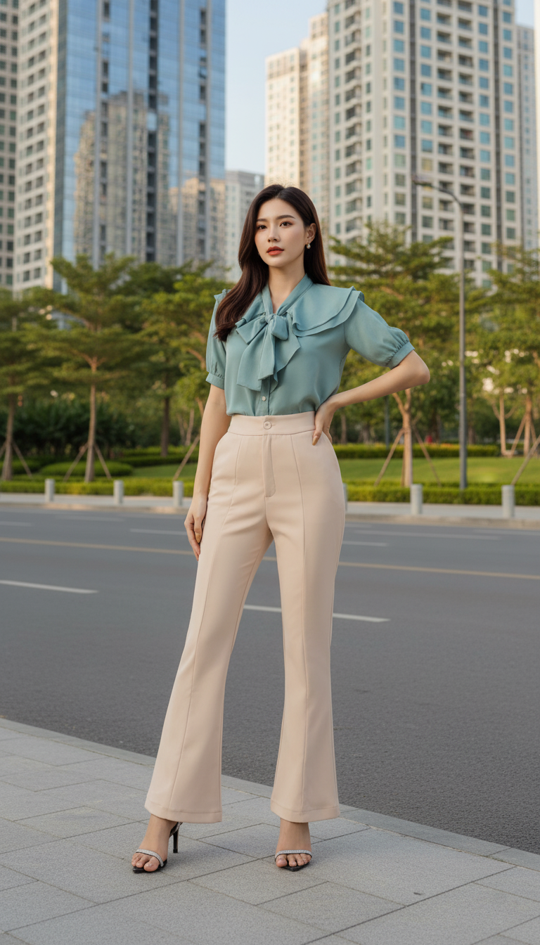 Set bộ áo kiểu cột nơ quần dài_thumbnail_3