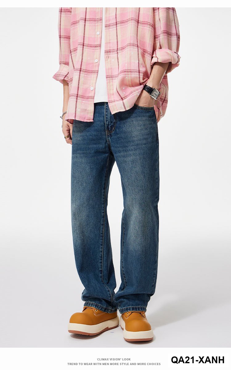 Clanfit Quần jeans nam màu xanh retro cổ điển mùa thu đông mới quần ống rộng ống rộng_thumbnail_10