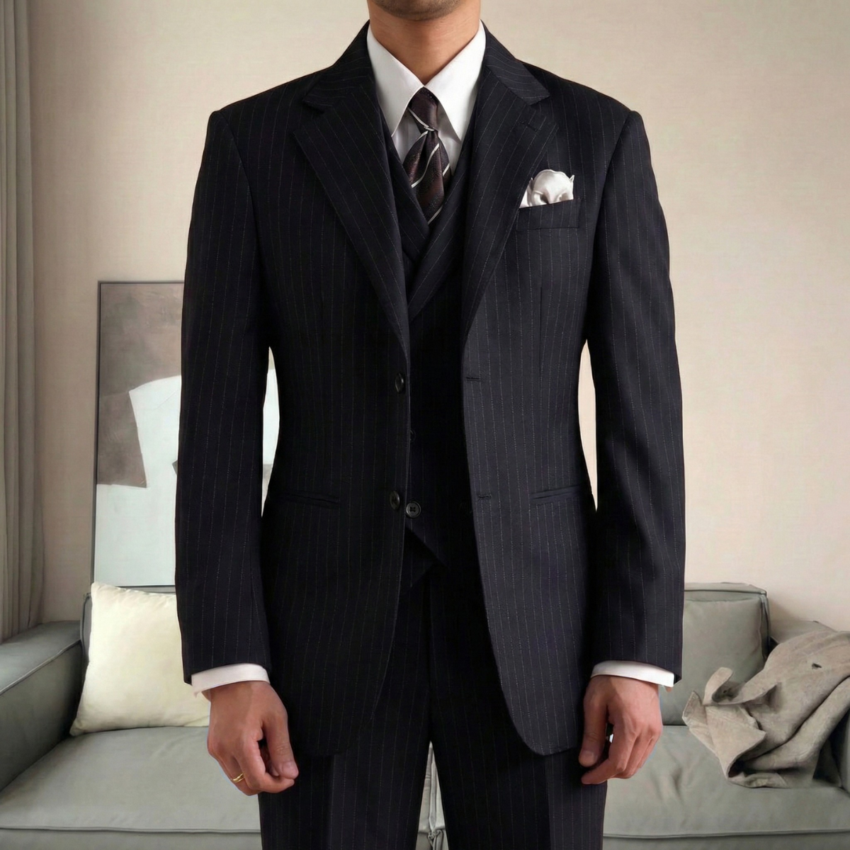 Bộ Suit Sọc Navy Royal Thames