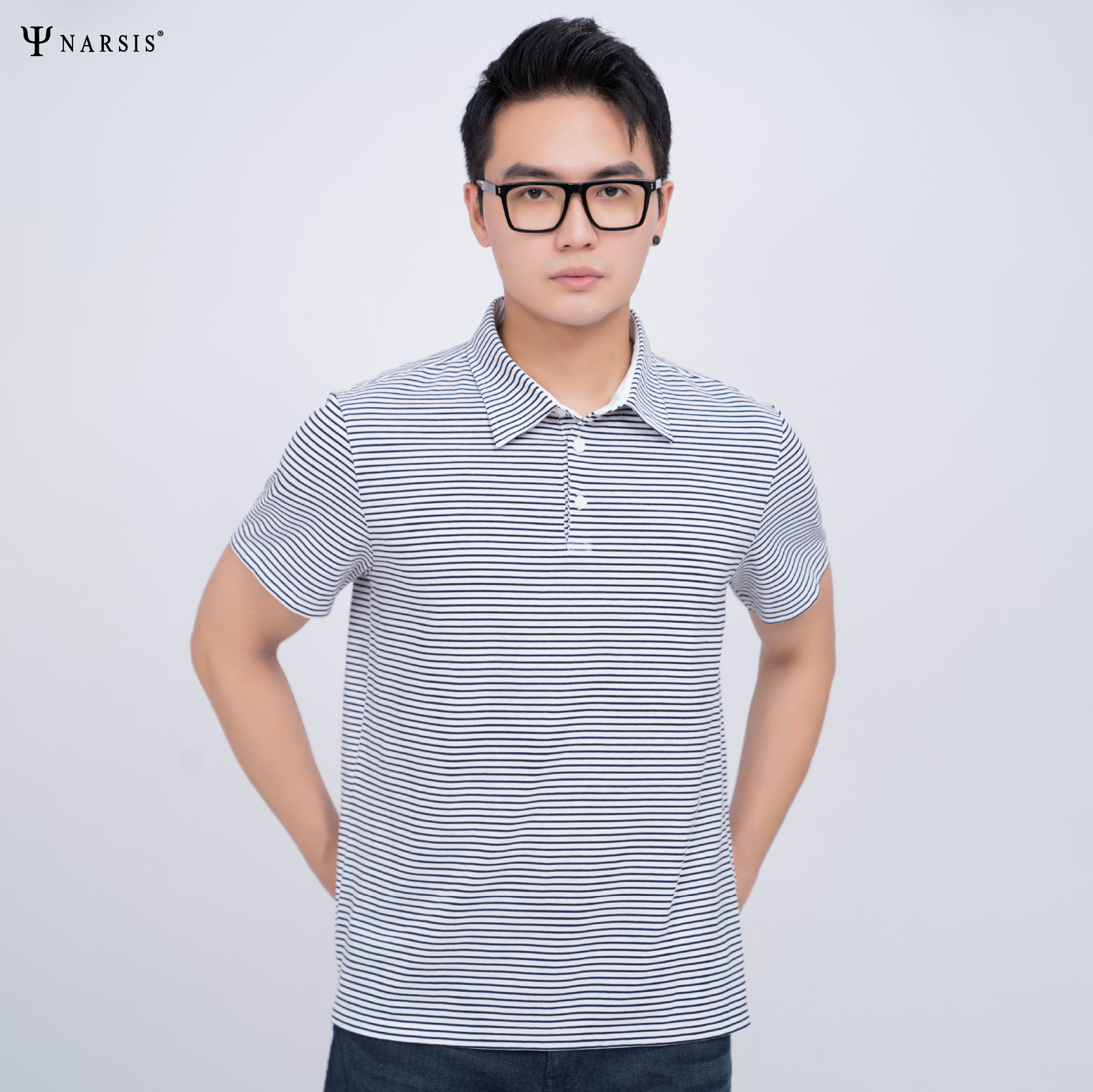 ÁO POLO NAM COTTON KẺ NHÍ TRẮNG ĐEN D23021 NARSIS CHẤT LIỆU THOÁNG MÁT, DỄ CHỊU, THOẢI MÁI CẢ NGÀ..._thumbnail_2