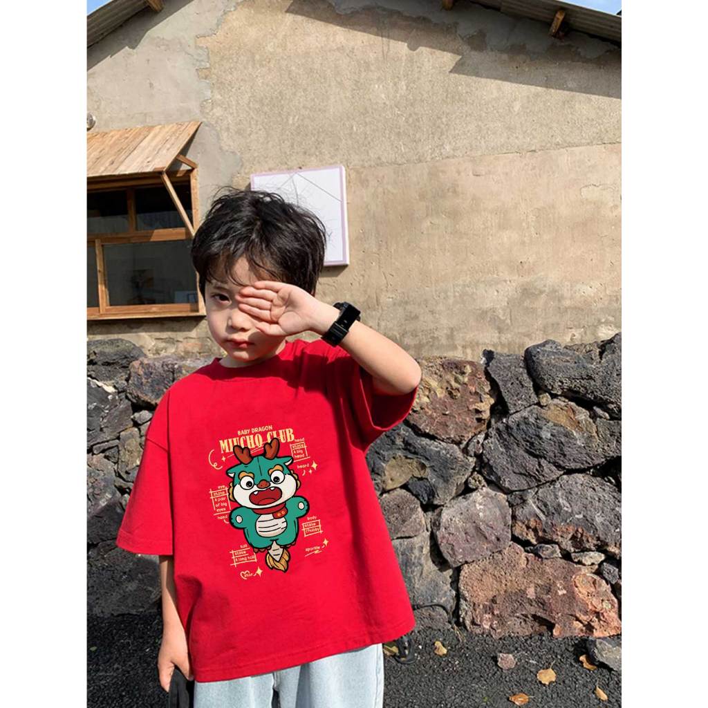 Áo thun tết cho bé màu đỏ form rộng thoáng mát AED908 Miucho Kid 100% vải cotton basic in mix_thumbnail_5