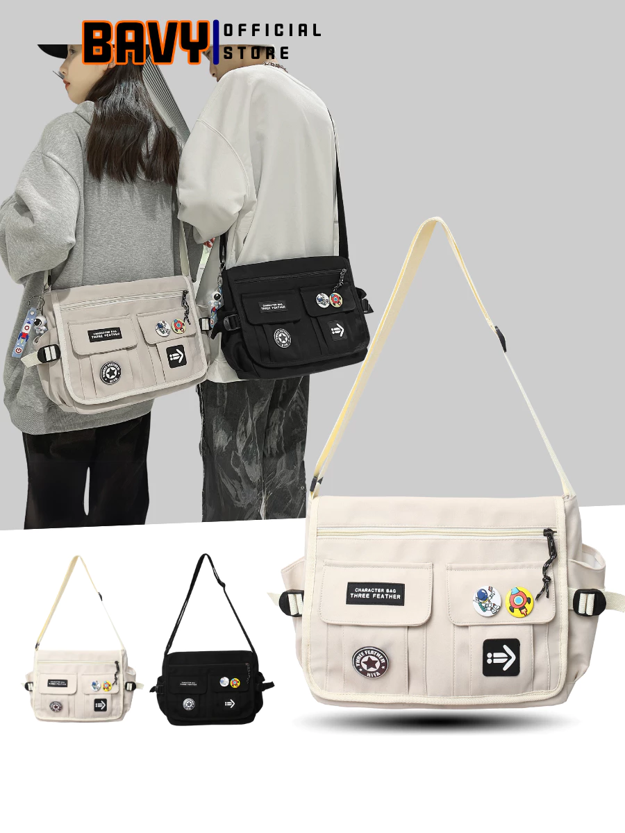 Túi đeo chéo nam nữ vải canvas chống nước nhiều ngăn có khóa kéo thời trang Hàn Quốc