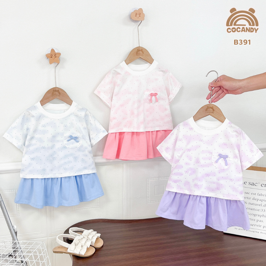 Bộ váy cộc XANH TRẮNG phối túi ngực nơ nhỏ_thumbnail_2