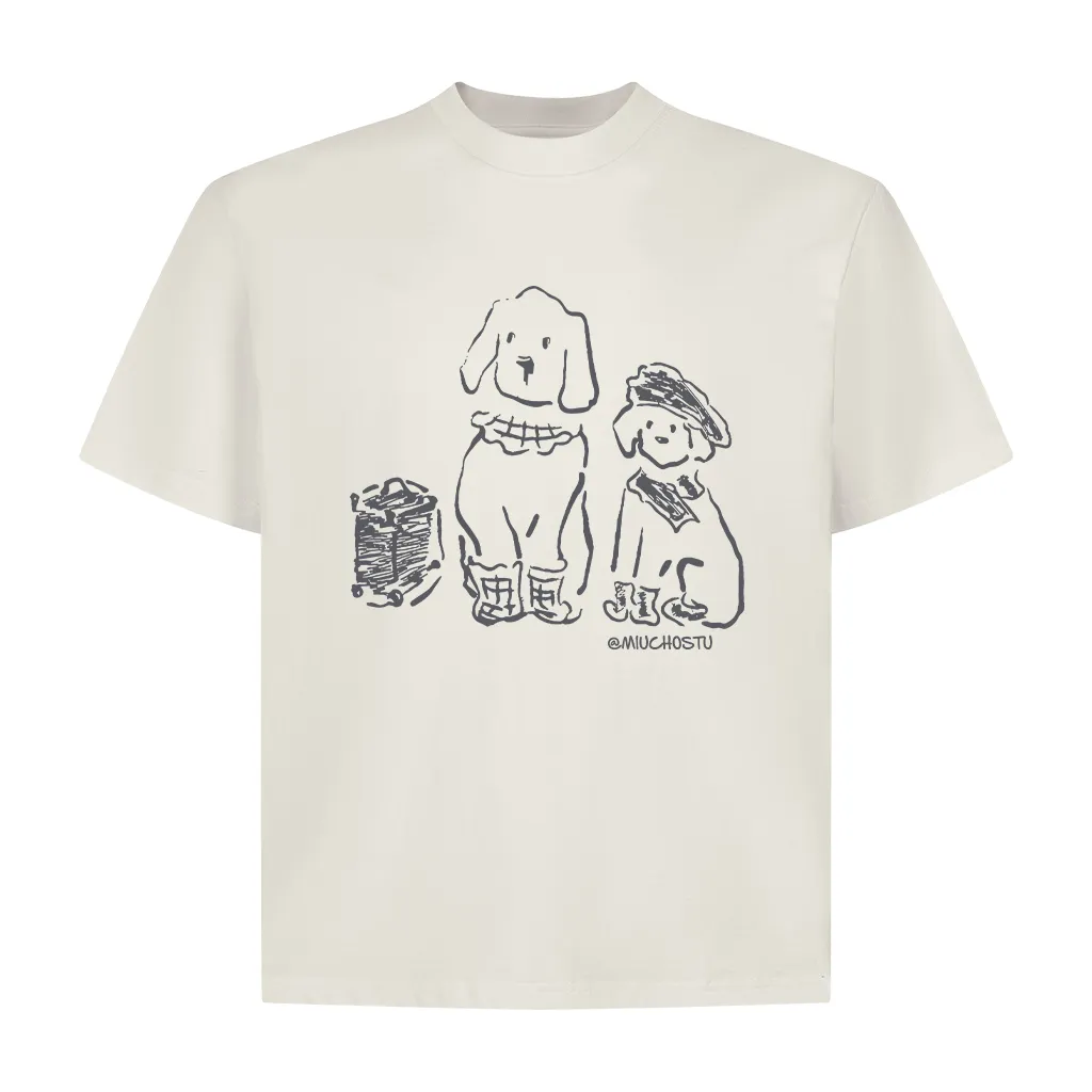 Áo thun boxy unisex hình cún 2657 Miucho vải cotton co giãn 2c thoáng mát tay ngắn cổ tròn in mix