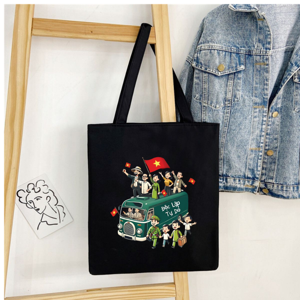 Túi Tote Tôi yêu Việt Nam  - Túi vải canvas có túi phụ và khoá kéo đựng vừa A4 và laptop (33x37cm) - TOTE21_thumbnail_1