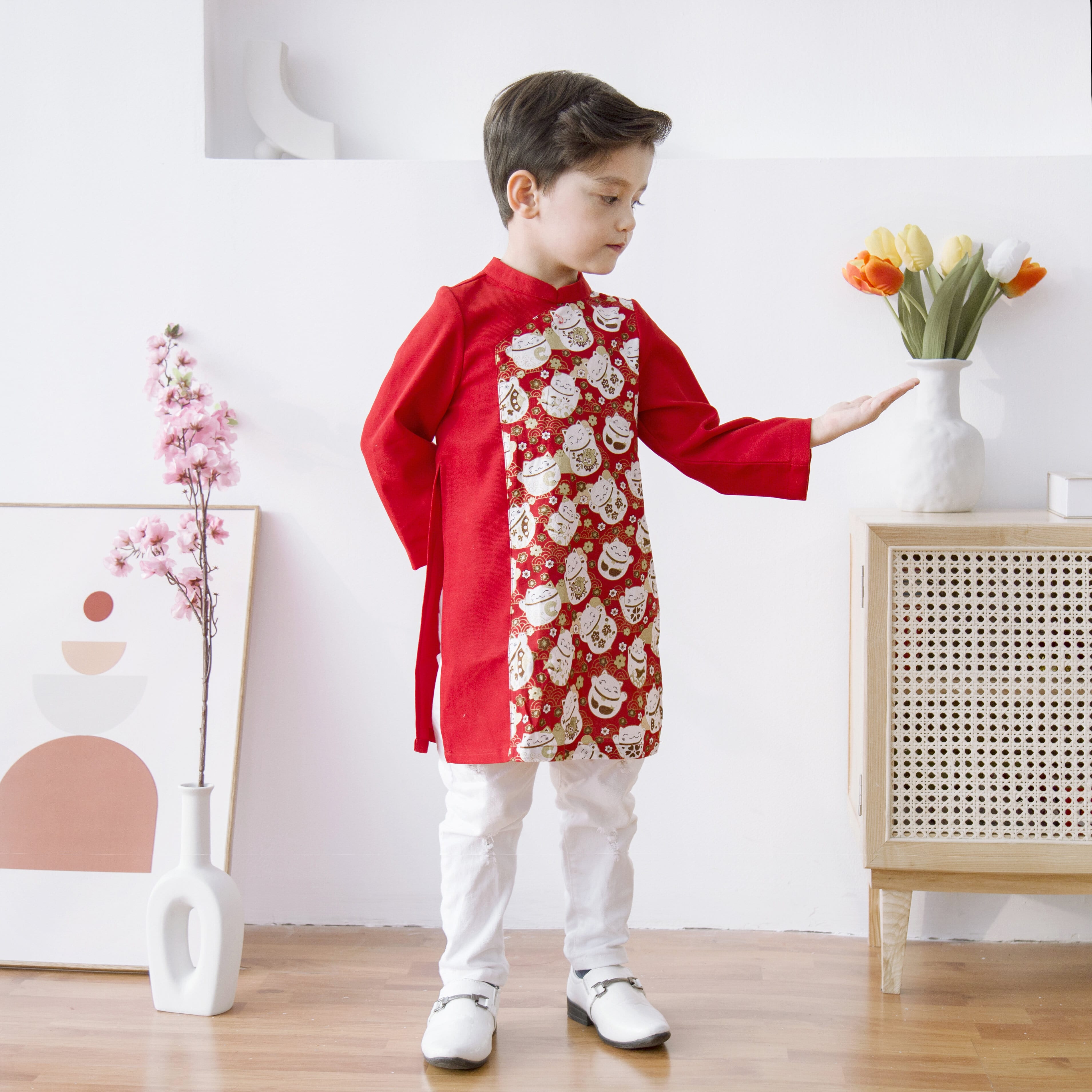 Áo dài bé trai họa tiết mèo thần tài_thumbnail_3