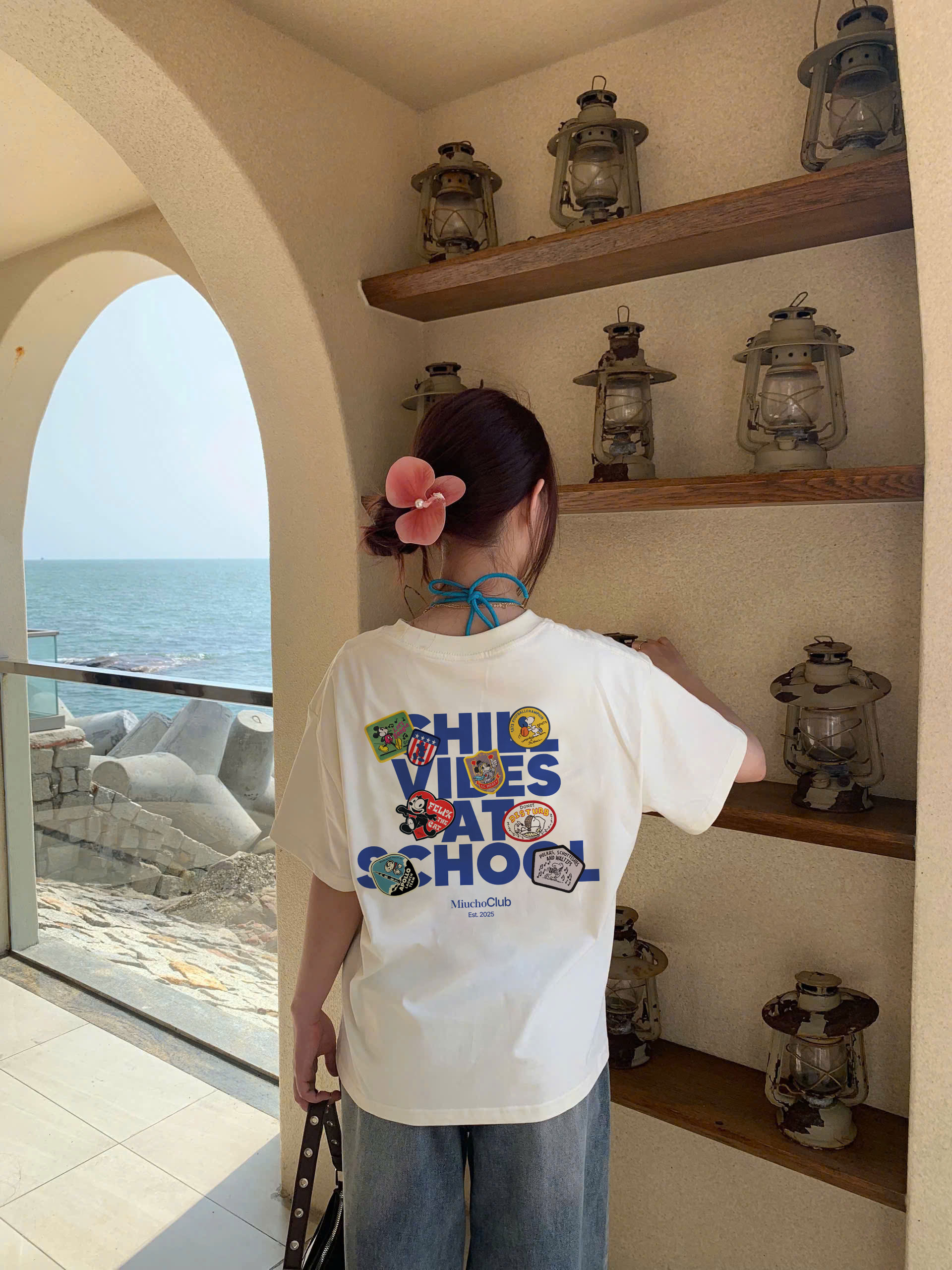 Áo thun boxy chill vibes AXD2434 Miucho cổ tròn vải cotton 2c 250gsm đứng form in mix_thumbnail_3