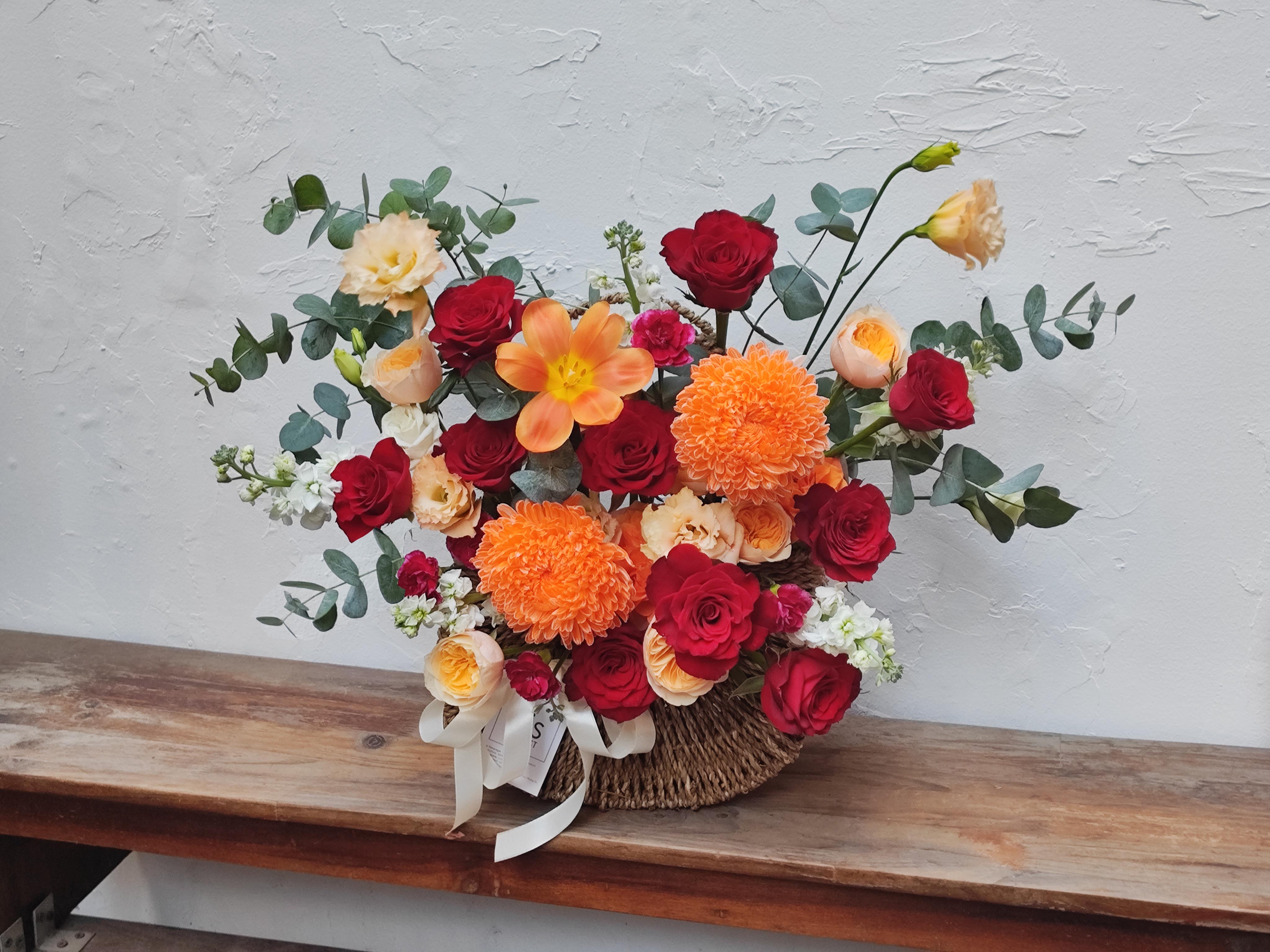 Giỏ mây bán nguyệt - Tone Đỏ Cam - Size L