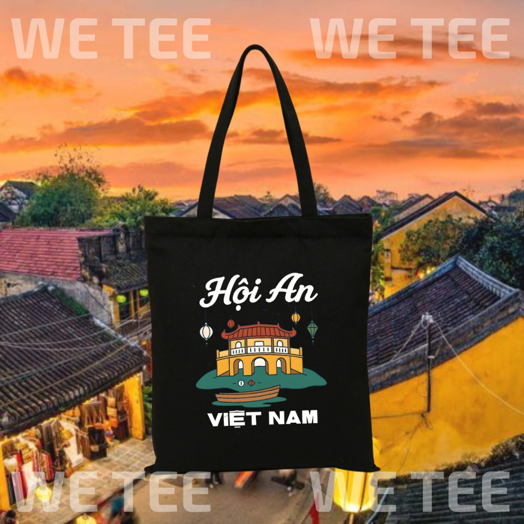 Túi tote vải canvas du lịch Việt Nam có khóa kéo và ngăn phụ, màu đen - We Tee TOTE17_thumbnail_5