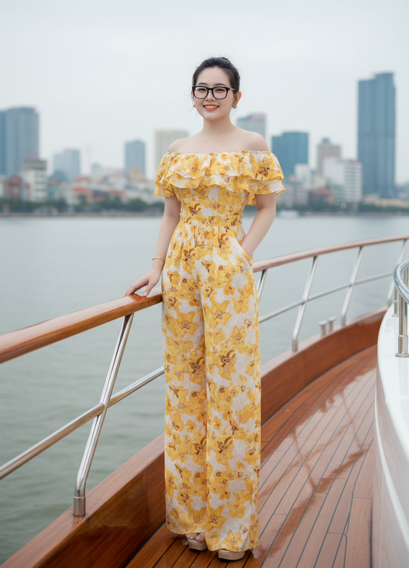 Jumpsuit ống rộng bèo ngực mặc 2 kiểu