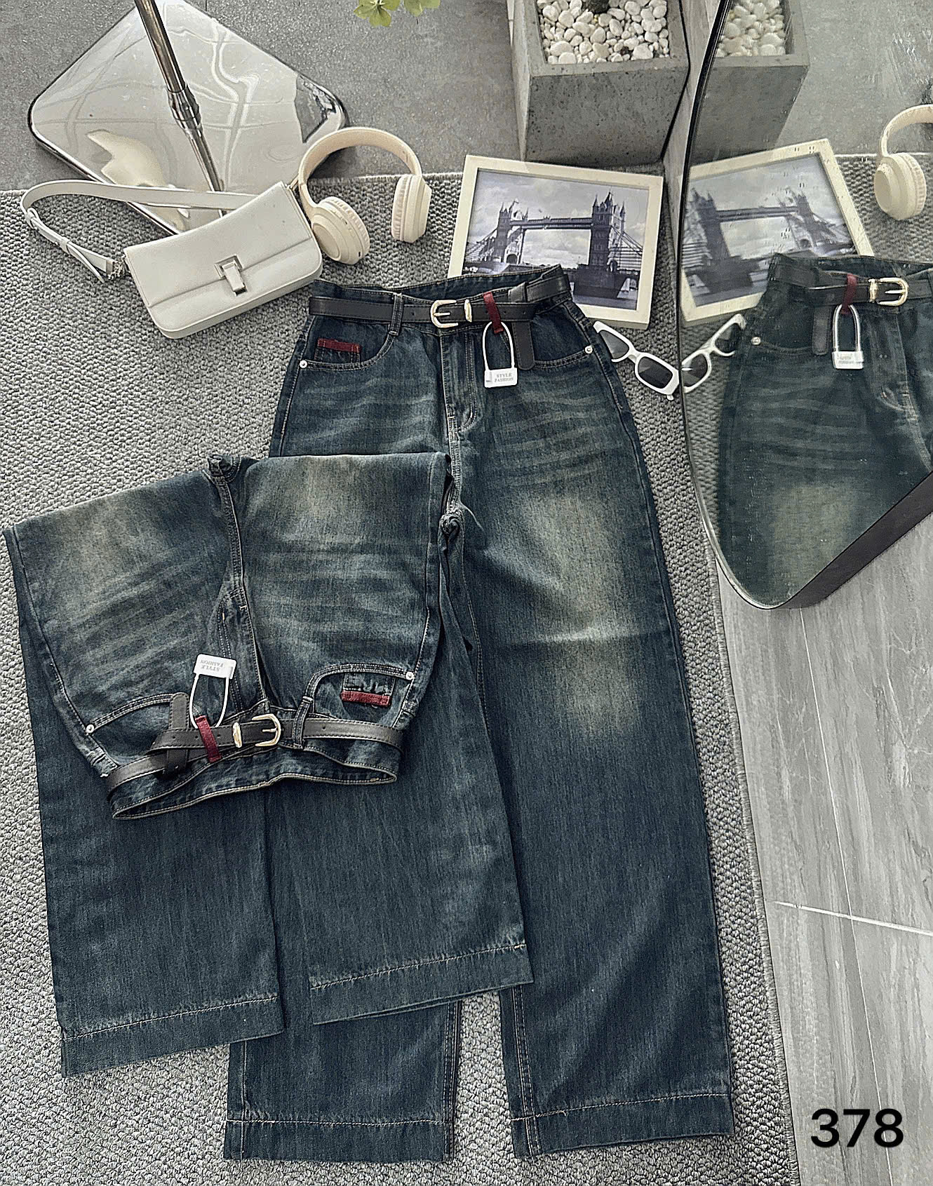 Quần jean suông đai kiểu bigsize QJ378 dành cho nàng béo mập từ 55-90kg