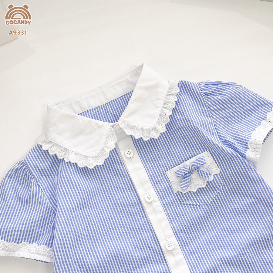 Áo cộc XANH DƯƠNG sơ mi phối ren trắng túi tam giác_thumbnail_4