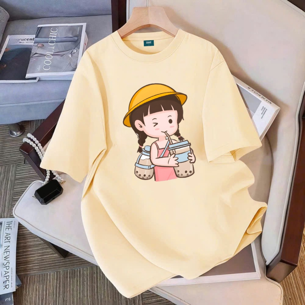 Áo thun unisex UX30-1175 bé gái uống trà sữa dáng oversized local brand WETEE