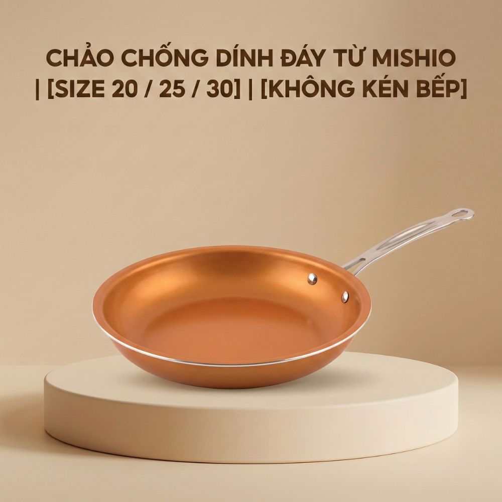 Chảo Chống Dính Đáy Từ Mishio Size 25 cm MK431 - Chống Dính Gốm Cao Cấp, An Toàn Sức Khỏe, Dùng Cho Mọi Loại Bếp