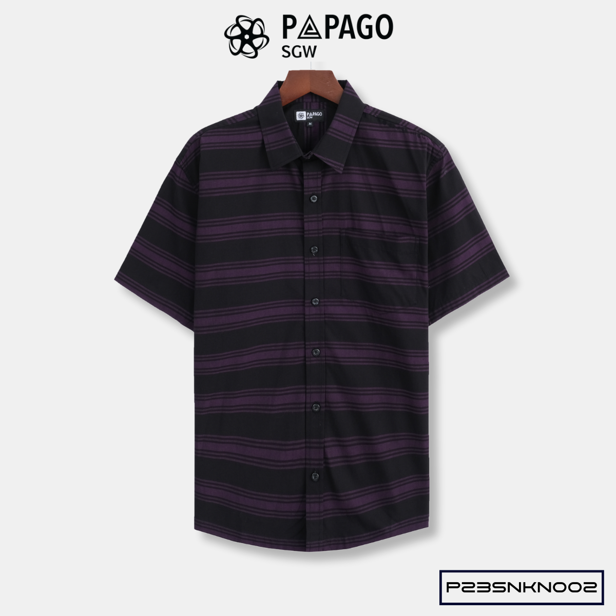 Áo sơ mi nam trung niên PAPAGO tay ngắn lai ngang vải cotton đen kẻ sọc - P23SNKN002_thumbnail_13
