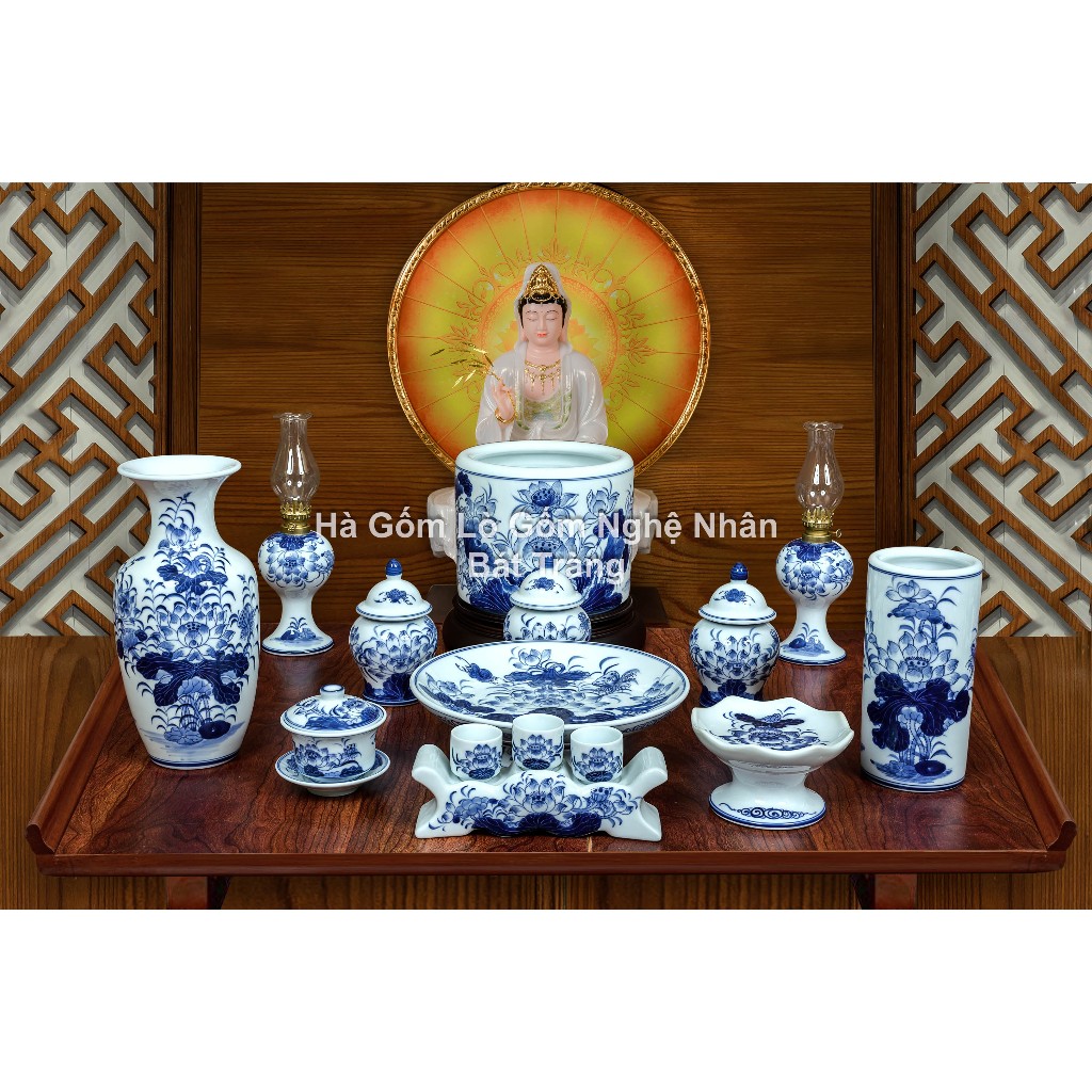 1m -1m4 Đồ Thờ Cúng Men Lam Vẽ Kỹ Ban - Lò Gốm Nghệ Nhân Chế Tác Bát Tràng Cao Cấp_thumbnail_1